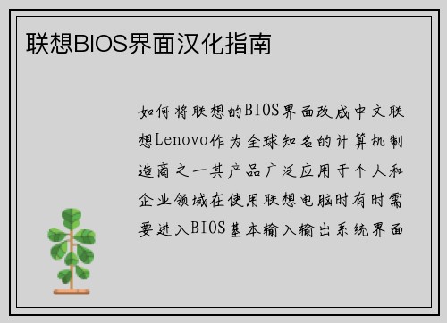 联想BIOS界面汉化指南
